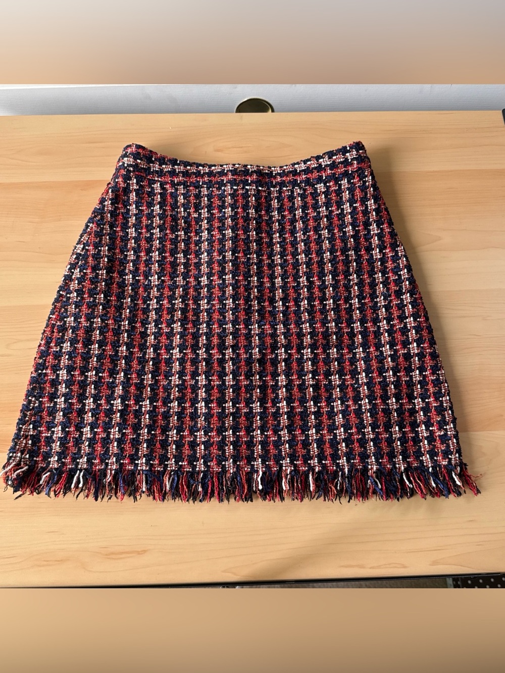 Tweed Fringe Mini Skirt - Navy & Red